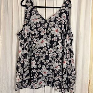 Lane Bryant Floral Tank Top - Navy and White